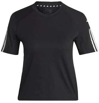adidas Damen Train Essentials Train Cotton 3-Stripes Crop Tee, Black/White, L