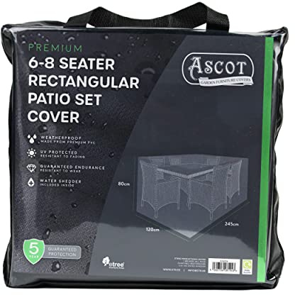 Ascot Premium Large(6-8 seater) Rectangular Patio Set Cover - 245 X 120 X 80 (H) cm Deep Black