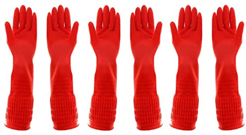 3 Pairs Heavy Duty Rubber Gloves with Extra Long Cuffs, Durable Kitchen Gloves with Non-slip Grip, Car Washing Gloves Suitable for Dish washing, Household Cleaning, Gardening, Size S