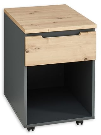 DEINE TANTE EMMA 5035GH16 Bürocontainer Memphis Schubladen Kommode für Schreibtisch Graphit/Artisan Eiche Nb. ca. 45 x 66 x 55 cm