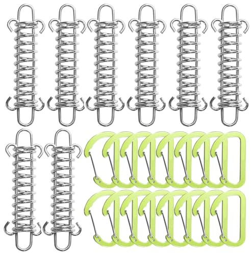 AstarFavor 8 Piezas Resortes de Tensión de Tienda, Muelle Traccion para Camping Hebilla de Tensor Resorte Accesorios de Fijación con 16 Mosquetones para Toldos Accesorios para Acampar