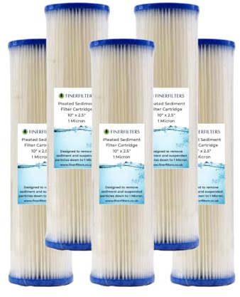 10 Standard Pleated Sediment Water Filter | 20 Micron, 10 x 2.5 | Washable Filter to Extend Lifespan, Fits 10 Standard Housings (5 Pack)