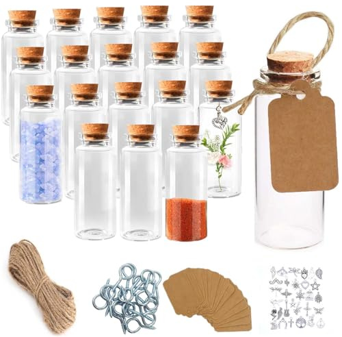 DITK-U 18 Stück x 40ML Mini Glasflaschen mit Korken Kleine Flaschen Reagenzglas mit Tag Anhänger, Als Gastgeschenk, Hochzeitsdeko, Gewürzgläser, Deko Weihnachten