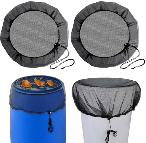 mizikuu Copertura per Barile da Pioggia, 2 pezzi Copertura in Rete per Barili di Pioggia Tondo in Rete per Serbatoi d'Acqua con cordicella di trazione Protezione Contro Foglie zanzare Larve zanzara