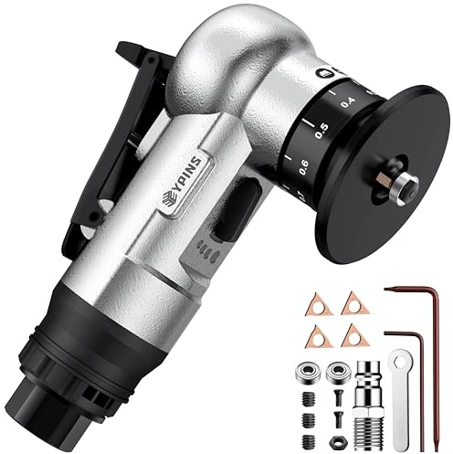 EYPINS Pneumatische Anfasmaschine, Handheld Luftbetriebene Anfaswerkzeug 45° Bogenecke, 30000 U/min mit C&R-Winkelklingen, Mini Druckluft Fasenmaschine für Gerade Kante/Arc Trimmen un Entgraten|Silber