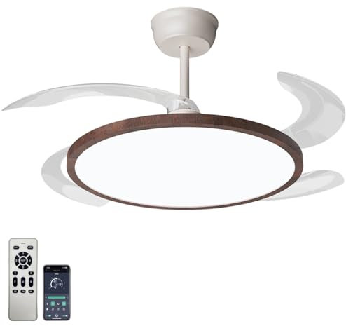 Grande Lampadario Con Ventilatore Da Soffitto Con Telecomando, Dimmerabile Cameretta Lampadario Ventilatore Reversibile 6 Velocità Silenzioso Ventola Soffitto Con Luce Soggiorno, Legno Nero 42IN