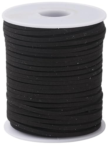 CABODYALS 45,72 m 2 mm svart fejk mocka snöre platt vegan läder spets koreansk imitation mocka läder sladd bulk rullar med spole för smyckestillverkning armband halsband flätning hantverk knutning