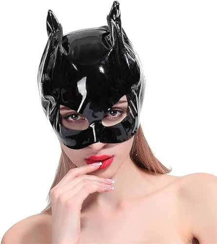 FANSEELM Sexy Cat Mask - Ladies' Black Cartoon Cat Half Face Mask - PU Leather Masquerade Mask - Carnival Party Costume - Cosplay