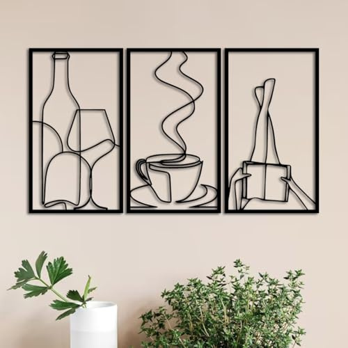 Generisch 3 Stück Weinglas Metallbilder, Kaffee Metall Schwarz, Lesen Schlafzimmer Deko, Wohnzimmer Badezimmer Schlafzimmer Deko