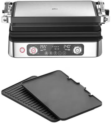 Braun MultiGrill 9 Pro CG 9140, Elektrogrill mit 2 Unabhängigen Thermostaten, 3 Kochpositionen, Spülmaschinenfeste Platten, Fettauffangschale, 2200 W, Schwarz/Edelstahl
