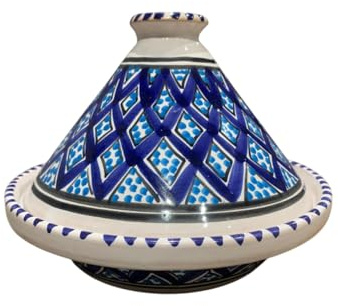 Small Tagine Bakir Navy Blue Handmade Tunisian - Traditional Tagine for Fire or Oven Cooking - Handmade Ceramic 22cm - Perfect for Fish, Poultry, Meat, Vegetables & Stews