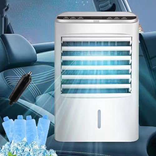 Enfriador De Aire Evaporativo PortáTil Para Auto Con Control Remoto, Mini Ventilador De RefrigeracióN Para Rv Con 3 Velocidades Y 4 Hieleras, Ideal Para Furgonetas, Autocaravanas Y SUV,12V