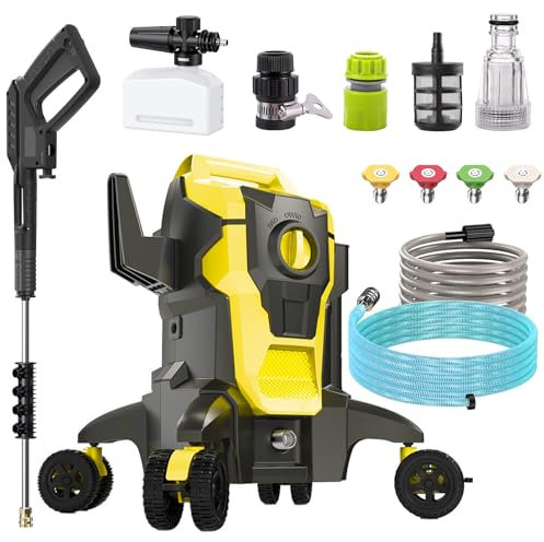 Profi Hochdruckreiniger, 200 Bar 2000 W Fassadenreiniger mit 10m Schlauch, Fugenreinige, 1.8m Wasserzulaufrohr, 540 l/h Fördermenge, Reinigungslanze, Düsenaufsatz