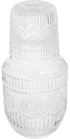 Alipis Stylish Embossed Glass Water Bottle with Lid 600ml Carafe and 160ml Glass Cup Set Featuring Beautiful Sunflower Pattern for Bedroom Nightstands and Office Desk Use
