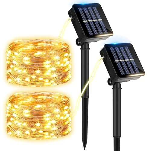 2 luci solari per esterni, 12 m, 120 LED, resistenti alle intemperie, 8 modalità, per giardino, balcone, campeggio, cortile, feste, matrimoni, decorazioni natalizie