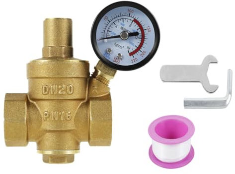 Steowsey 3/4inch DN20 Brass Water Pressure Regulator Valve Water Pressure Reducer Regulator Adjustable Relief Valve Gauge