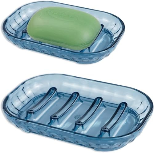STNRST-IN 2PCS Plastic Soap Dish, Anti-Slip Shower Soap Holder | Portable Bar Soap Box , Easy Cleaning, Soap Case for Bathroom Kitchen Sponges Counter Top Sink (Glacier Blue)