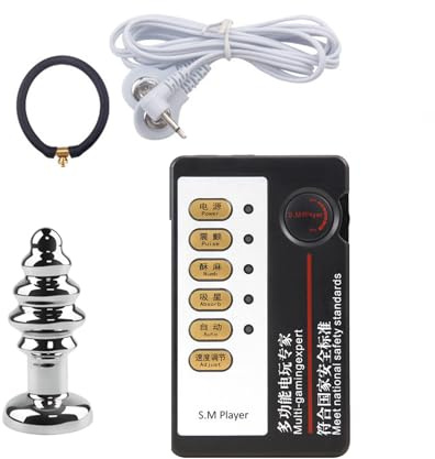 AMAZBEE Electrochoque Anal Plug Set con Cock Ring Cable y Controlador Masajeador Eléctrico de Próstata para Hombres BDSM Entrenamiento Electro Estimulación Juguetes (A)