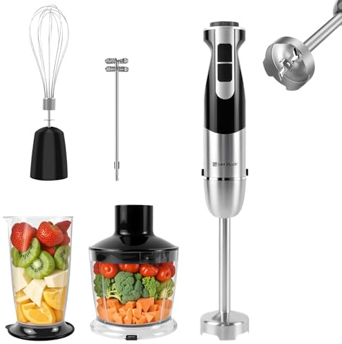 5 in 1 Hand Immersion Blender, 1200W 12 Speed Handheld Blender with 700ml Beaker, 500ml Chopper, Egg Whisk, Milk Frother, Stainless Steel Blades