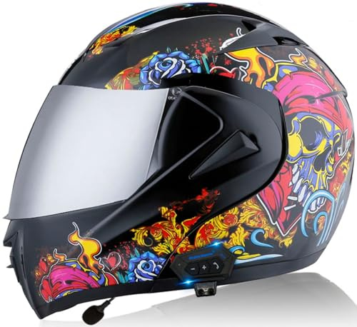 Herren Bluetooth Klapphelm Motorradhelme Integralhelme,Atmungsaktive Schützende Motorradhelme Für Roller-Motorräder Helm Vollgesichts Doppelvisier Motorrad Helm 5,XS