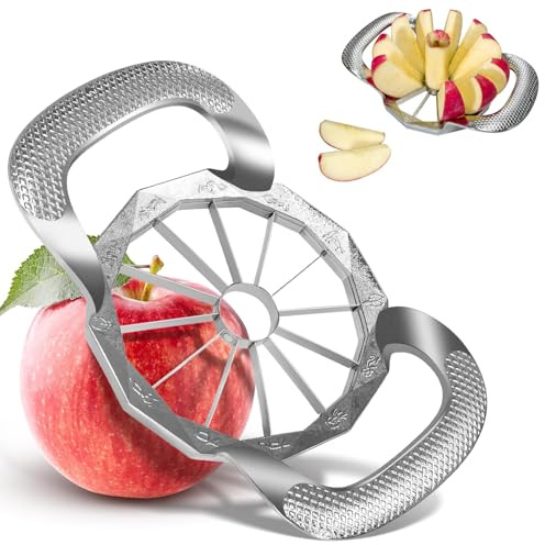Apple Slicer, All-Metal Construction Apple Slicer and Corer with 12 Stainless Steel Blades, Large Apples Cutter for Up to 4 in Apples with Comfortable Wider Non-Slip Handle, for Fuji and Gala