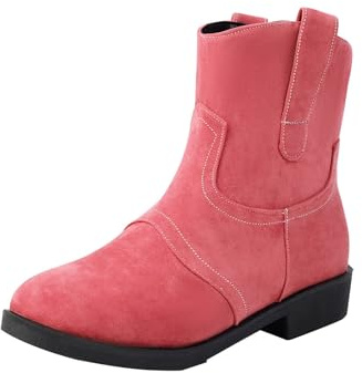 Generiskt läder stövletter dam platta stövlar dam med klack mocka cowboystövlar tjock sula fritidsstövlar eleganta damstövlar enfärgade läderstövlar bekväma utomhusstövlar casual, ROSA, 37 EU