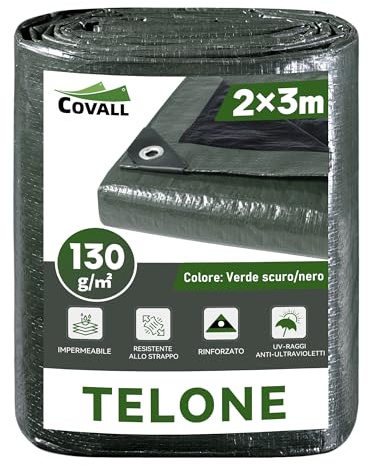 COVALL Tarpaulin 2mx3m waterproof Medium-Duty Tarp 130GSM UV-Resistant/Tear Resistant Dark green/black large tarpaulin with Reinforced Eyelets groundsheet for camping OutdoorGarden/Pool/roof/Car Cover