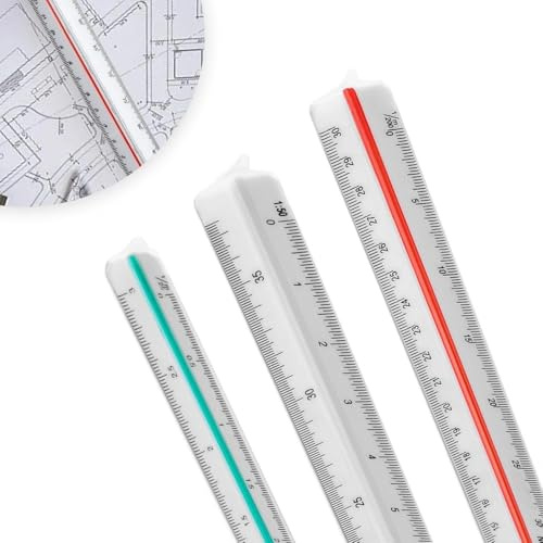 txuzong Dreikantmaßstab 30cm aus Holz | Maßstab Lineal für Architekten & Technische Zeichner | 12 Skalen: 1:20, 1:25, 1:50, 1:75, 1:100, 1:125, 1:200, 1:250, 1:300, 1:400, 1:500