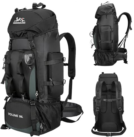Axrye Zaino da escursionismo impermeabile 90L per uomo, grandi zaini da viaggio con scompartimenti multipli, zaini leggeri e traspiranti per campeggio all’aperto, trekking, pesca