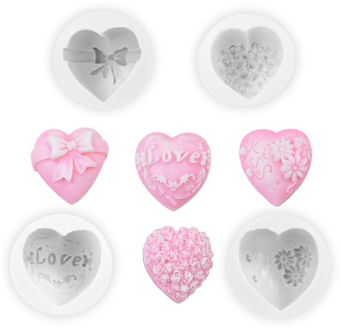 KAWAAN 4 Pièces Moule à Savon 3D en Forme, Moule en Silicone, Moule Silicone Coeur Antiadhésif, Moules à Bougie, pour Fabrication de Savon à La Main, Brownies, Gâteaux, Pudding