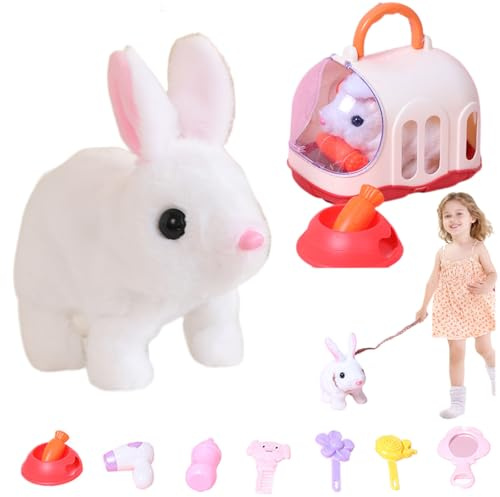 Snrtevu Hüpfendes Kaninchen - Lebensechter Kuschel-Hase, Spielzeug Hase mit Karotte, Elektrischer, Perfekt zum Kuscheln & Trösten, der Kinderaugen Strahlen lässt (Stil-E)