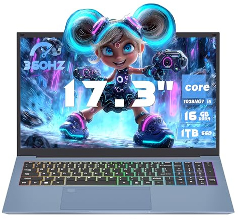 Svikou Laptop da 17,3 pollici blu per affari e ufficio domestico, Core i5 16 GB RAM 1 TB SSD, goditi un display IPS FHD con tastiera retroilluminata a colori e tastierino numerico, lettore di impronte