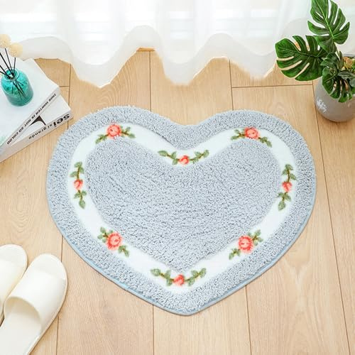 Dermalyx Tappeti Per Bagno Assorbenti Zerbini Porta Asciugatura Rapida Stuoia, Tappeto Antiscivolo, Moquette A Forma Di Cuore Antiscivolo Per Bagno Blu 45 x 50 cm