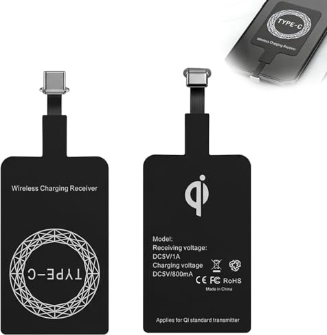 2 Stück Qi Adapter USB C Induktives Laden Wireless Empfänger | Nachrüstmodul für kabelloses Laden, kompatibel mit Samsung Galaxy S21 A52 Xiaomi Google Pixel Huawei Typ-C Smartphones
