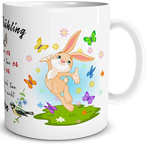TRIOSK Tasse Hase Frühling mit Spruch Alle tun es lustig Frohe Ostergeschenke Erwachsene Ostern Sprüche Geschenk Ostertassen für Frauen Männer, Keramik 300ml