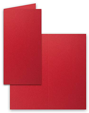 200x Falt-Karten DIN Lang - Rosenrot (Rot) - 10,5 x 21 cm - Blanko Doppelkarten - Klappkarten für Einladungen und Grußkarten zu Weihnachten und Geburtstag