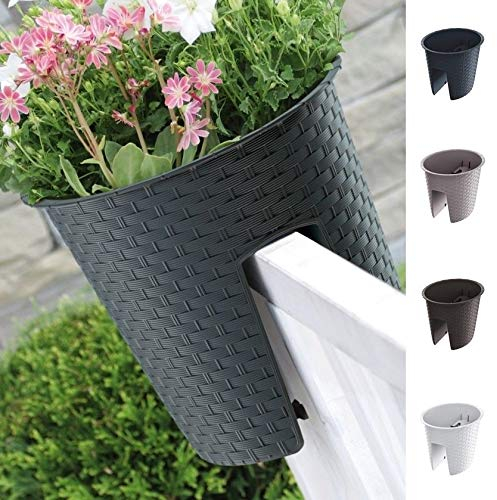 Blumenkasten Balkonkasten Railing Oval Geländerkasten Blumentopf 4 Farben Rattan Optik (Mocca)