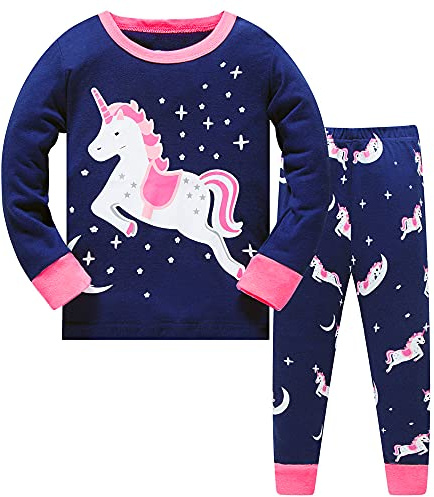 LitBud Niñas Pijama Unisornio de Navidad Unicornioio 2 unids Manga Larga Parte Superior + Pantalones PJ Conjuntos para Niños Pequeños Tamaño 5-6 Años 6T Navidad el Dia de Acción de Gracias Regalo
