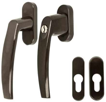 Alu Terrassentürgriff Paar mit Rosetten - abschließbar, Farbe:Braun RAL 8019