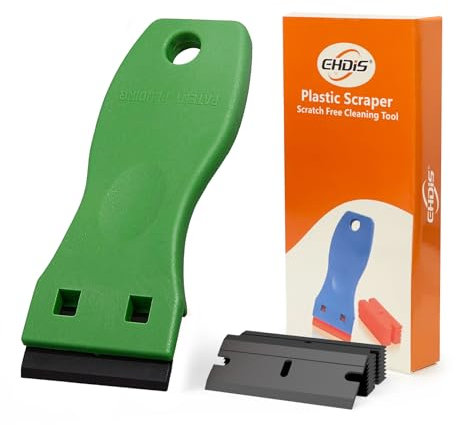 Ehdis Grattoirs, Verre Grattoir Vitrocéramique Plaque Grattoir avec 10 raclettes de en plastique, pour enlever les étiquettes, a colle, la peintureAutocollants et décalcomanies, vert