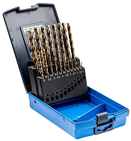 PFERD Spiralbohrer-Set INOX, 19-tlg. | Ø 1-10 mm, HSS-E Co5 N, DIN 338, 135° | 25203703 – für zähe und harte Werkstoffe