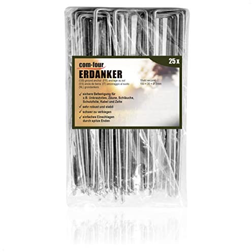 COM-FOUR® 25x Ground anchors made of coated steel - Robust ground pegs for fastening weed fleece and foils - Ground anchors for garden and camping (025 pieces - 150x30x3mm)