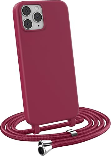 MyGadget Funda para iPhone 11 Pro - Carcasa con Cuerda en Silicona TPU Suave con Cordón - Case y Correa Colgante Ajustable y Portátil - Rojo Bordeaux