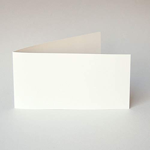 10 altweiße querformatige Blanko-Klappkarten DIN lang (Munken Pure 300 g/qm), inkl. altweißen Umschlägen (Gmund Colors Nr.07 135 g/qm, gerade Klappe haftklebend)