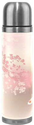 Rosa Blume Fische Kunst Wasserflasche Wasserkanne Edelstahl Isolierte Isolierflasche Auslaufsicher Leder Verpackung(500 ml)