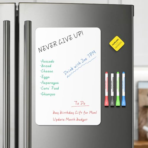 HOMiDEK Whiteboard Folie Magnetisch für Kühlschrank - A3 Magnettafel Für Küche Menü Wochenplaner, Einkaufsliste, Memo Erinnerung Notizen - Abwischbar Magnetfolie mit 3 Markers und Schwamm, 28x43cm