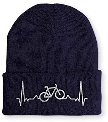 tshirtladen Heartbeat Fahrrad Herzschlag Wintermütze Beanie für den Fahrradfahrer, Farbe: Navy