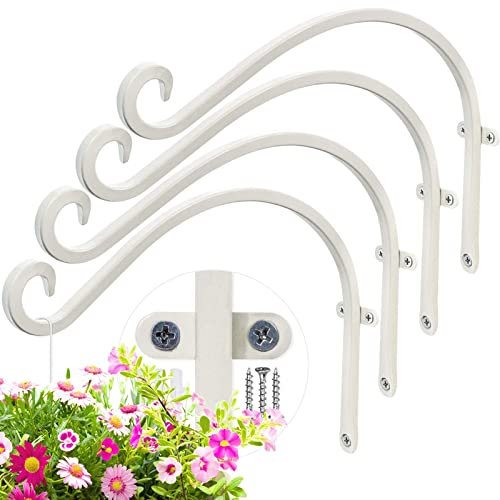 MissFox 4 Stück Blumenampel Halterung, Eisen Wandhaken Blumenampel Weiß, 12 Pflanzenhalterung Wand Garten, Wandhalter Blumenampel Halter zum Aufhängen von Pflanzen, Wandleuchter, Windspiele