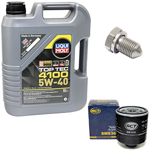Motoröl Set Top Tec 4100 5W-40 5 Liter + Ölfilter SM836 + Ölablassschraube 15374