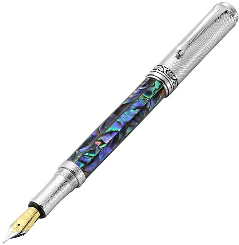 Xezo Maestro Fountain Pen, Fine Nib. Pāua Abalone Sea Shell Inlay with Chrome Plating. Handcrafted, Limited Edition, Serialized. No Two Pens Alike